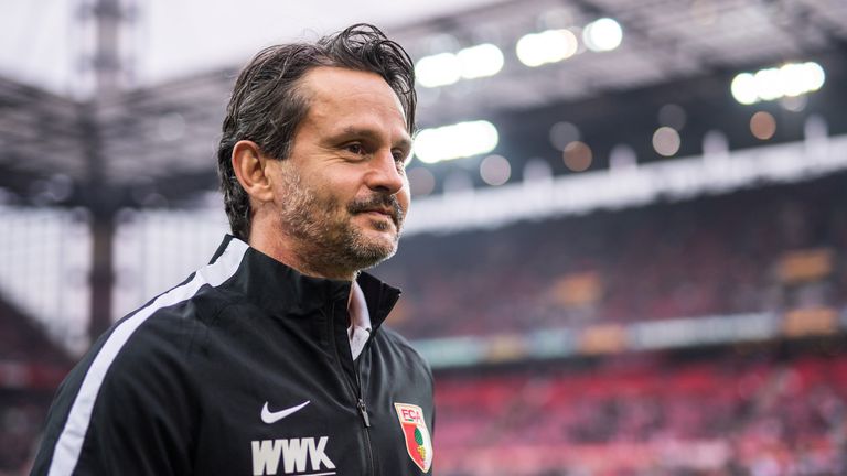 COLOGNE, GERMANY - NOVEMBER 26: Head Coach Dirk Schuster of Augsburg is seen prior to the Bundesliga match between 1. FC Koeln and FC Augsburg at RheinEner