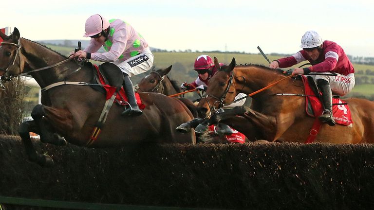 Djakadam ridden by Ruby Walsh jumps the last to win The John Durkan Memorial Punchestown Steeplechase, during John Durkan Memorial Chase Day at Punchestown