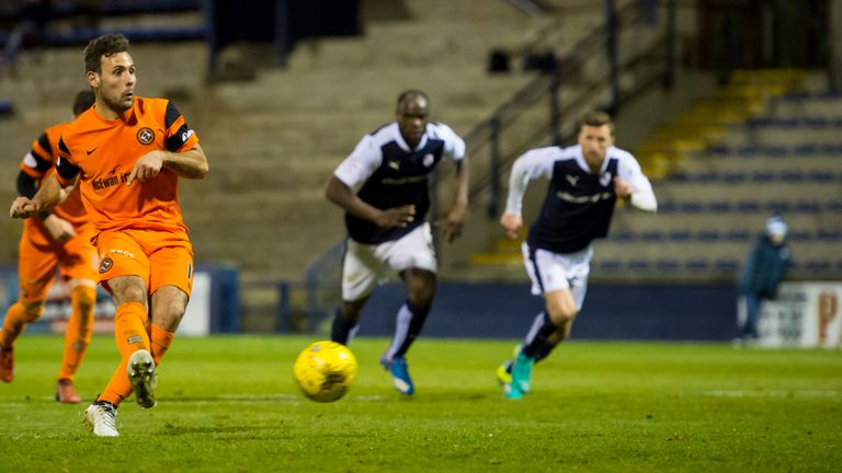 Dundee United's Tony Andreu misses from the penalty spot at Stark's Park
