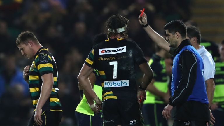 Dylan Hartley is sent off in Northampton v Leinster in the European Champions Cup