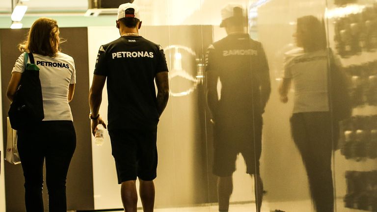 Lewis Hamilton retreats to the Mercedes garage during the Abu Dhabi GP weekend - Picture from Sutton Images