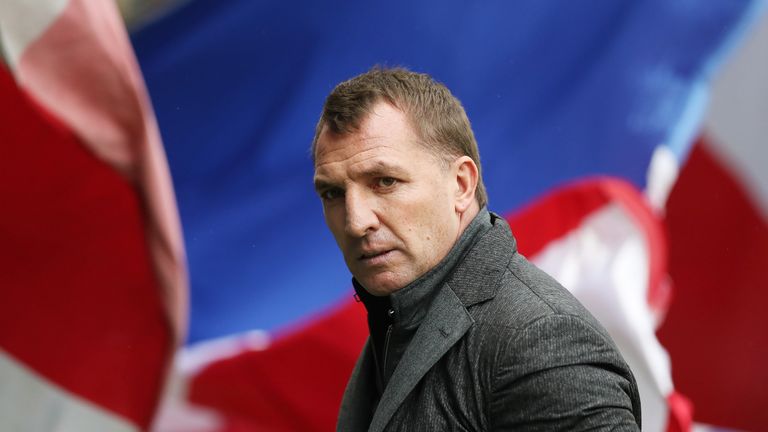 Brendan Rodgers looks on during match between Rangers and Celtic at Ibrox Stadium