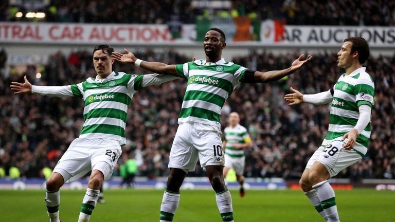 Moussa Dembele celebrates after his equaliser for Celtic