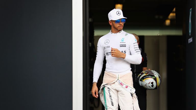 Lewis Hamilton leaves the Mercedes garage after practice for the Abu Dhabi Grand Prix