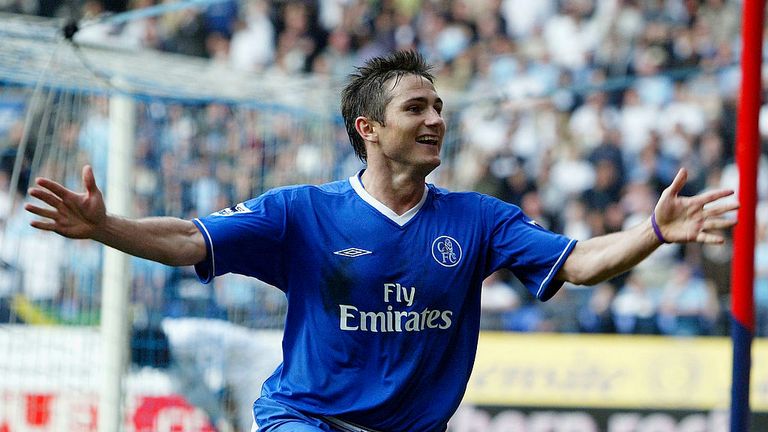 Frank Lampard celebrates scoring against Bolton in 2005