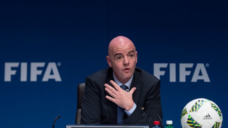 ZURICH, SWITZERLAND - MARCH 18: FIFA president Gianni Infantino speaks during a press conference after the  FIFA executive committee meeting at the FIFA he