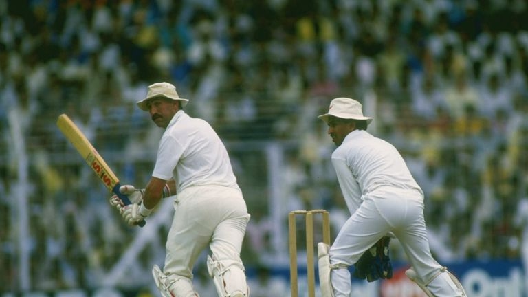 Nov 1987:  Graham Gooch of England guides the ball past India wicketkeeper Kieran More during the Cricket World Cup semi-final at Bombay, which England won