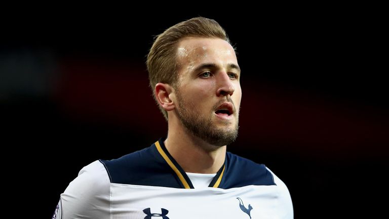Harry Kane in action during the Premier League match against Manchester United