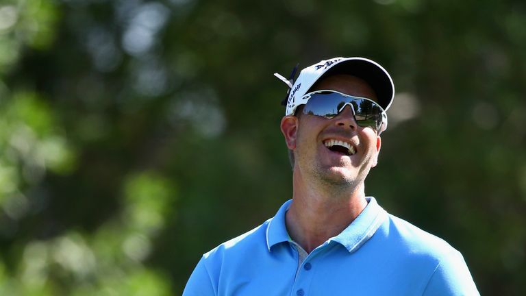 DUBAI, UNITED ARAB EMIRATES - JANUARY 31:  Henrik Stenson of Sweden  is seen laughing during the third round of the 2015 Omega Dubai Desert Classic on the 