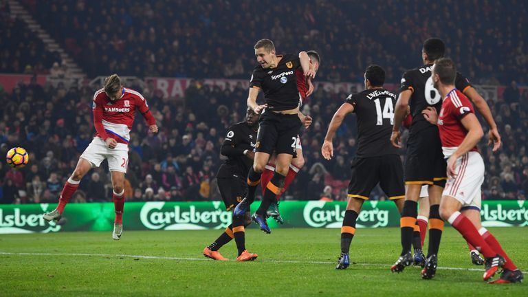 Gaston Ramirez of Middlesbrough (21) scores against Hull