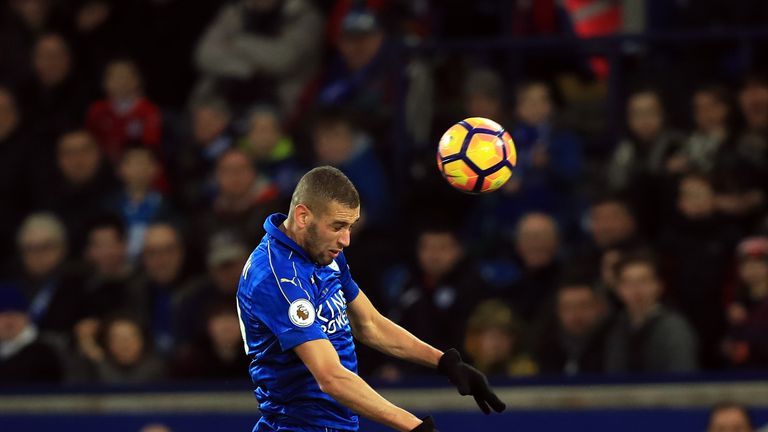 Islam Slimani scores Leicester's opening goal against West Ham