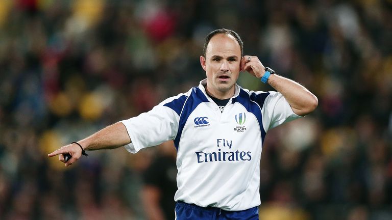 WELLINGTON, NEW ZEALAND - JUNE 18:  Referee Jaco Peyper in action during the International Test match between the New Zealand All Blacks and Wales at Westp