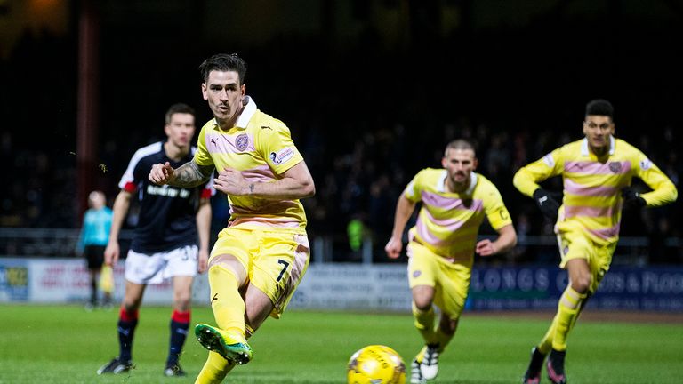 Hearts' Jamie Walker opens the scoring from the spot after three minutes