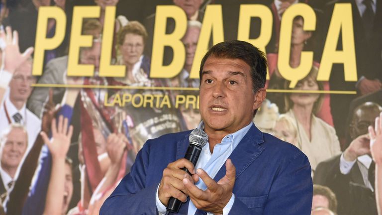 Candidate for presidency of FC Barcelona, Joan Laporta speaks during a press conference on his plans for the football team, in Barcelona on June 22, 2015. 