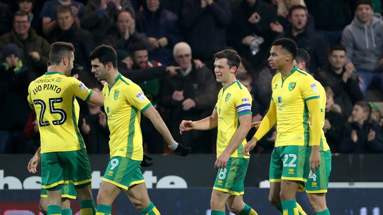 Norwich City's Jonathan Howson celebrates scoring his side's first goal of the game during the Sky Bet Championship match at Carrow Road, Norwich.