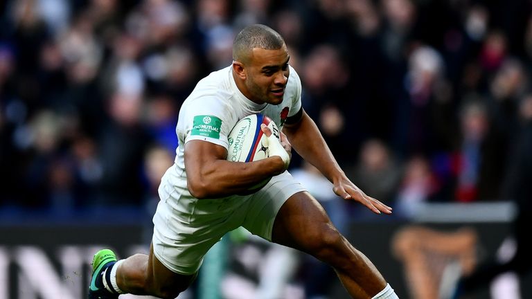 LONDON, ENGLAND - DECEMBER 03: Jonathan Joseph of England scores his sides first try during the Old Mutual Wealth Series match between England and Australi