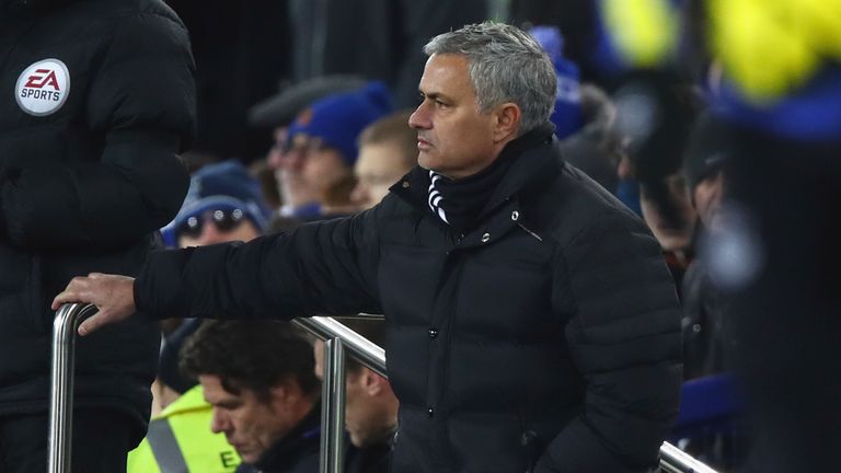 Jose Mourinho watched his side draw 1-1 at Goodison Park on Sunday