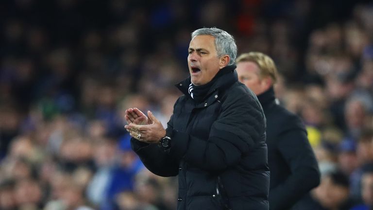 LIVERPOOL, ENGLAND - DECEMBER 04:  Jose Mourinho manager of Manchester United shouts during the Premier League match between Everton and Manchester United 