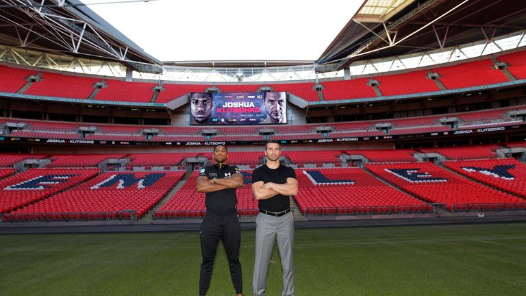 Anthony Joshua and Wladimit Klitschko at Wembley Stadoum (Lawrence Lustig)