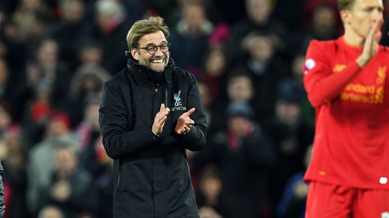 Jurgen Klopp celebrates following Liverpool's 1-0 win over Manchester City