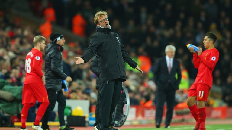 LIVERPOOL, ENGLAND - DECEMBER 27:  Jurgen Klopp manager of Liverpool reacts during the Premier League match between Liverpool and Stoke City at Anfield on 