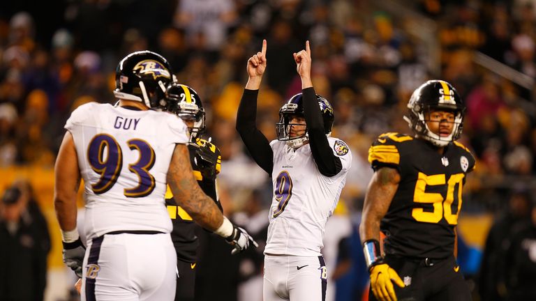 PITTSBURGH, PA - DECEMBER 25:  Justin Tucker #9 of the Baltimore Ravens reacts after kicking a field goal in the first half during the game against the Pit