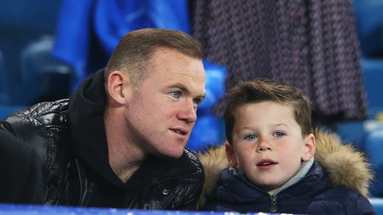 LIVERPOOL, ENGLAND - DECEMBER 07:  Wayne Rooney of Manchester United and son Kai attend the Barclays Premier League match between Everton and Crystal Palac