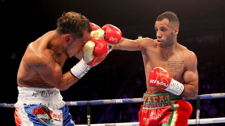 MANCHESTER ARENA.PIC;LAWRENCE LUSTIG.VACANT WBA SUPERFLYWEIGHT CHAMPIONSHIP 8ST 3LBS.LUIS CONCEPCION V KAL YAFAI