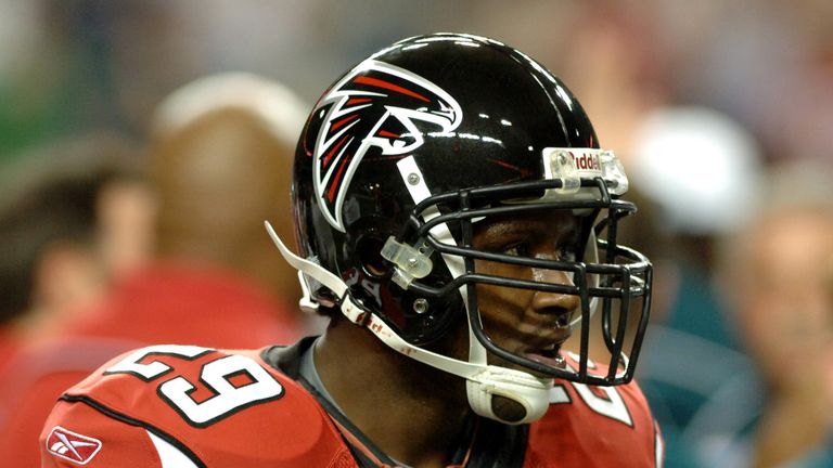 Atlanta Falcons safety Keion Carpenter warms up before play  against the Philadelphia Eagles during a Monday Night Football game on ABC September 12, 2005 