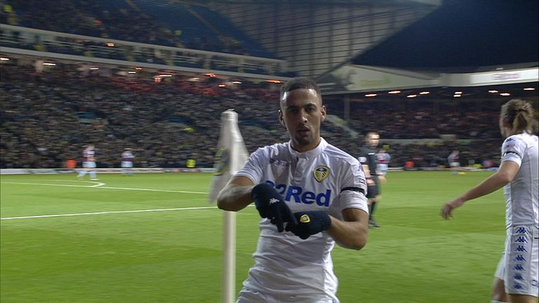 Kemar Roofe goal celeb, Leeds v Aston Villa, Sky Bet Championship