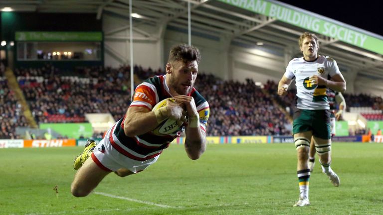 Adam Thompstone crosses for Leicester in the derby victory