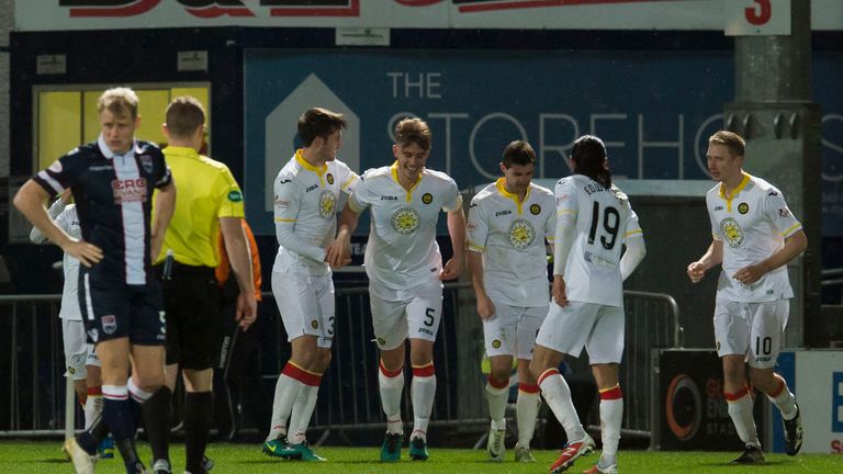 Partick Thistle's Liam Lindsay (centre) celebrates after scoring the opening goal