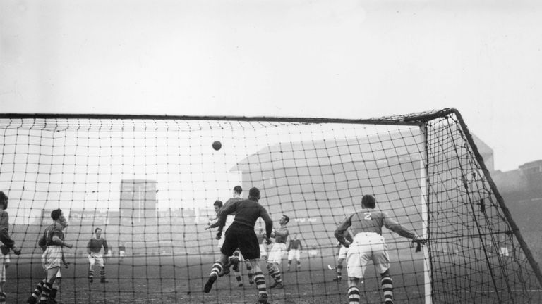 Goalmouth action as Chelsea play Liverpool at Stamford Bridge in 1947
