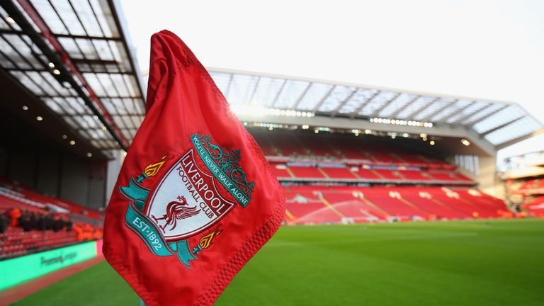 A general view of a corner flag and the stadium prior to the Premier League match between Liverpool and Stoke City at Anfield