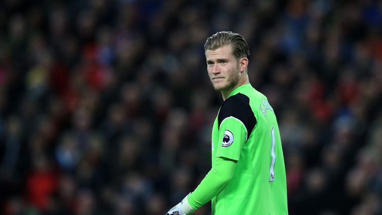 LIVERPOOL, ENGLAND - OCTOBER 22:  Loris Karius, goalkeeper of Liverpool looks on during the Premier League match between Liverpool and West Bromwich Albion