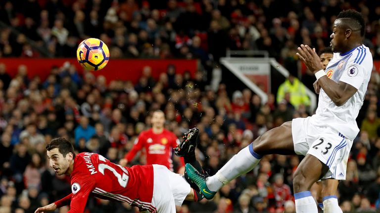 Henrikh Mkhitaryan scores Manchester United's third goal with a scorpion kick