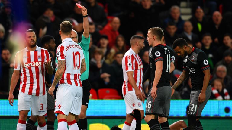 Marko Arnautovic is sent off for Stoke