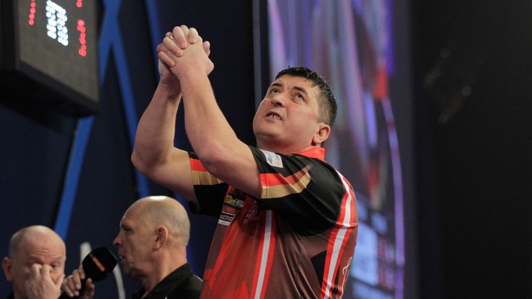 Mensur Suljovic's missed darts at doubles were to cost him dear. Picture courtesy of Lawrence Lustig/PDC