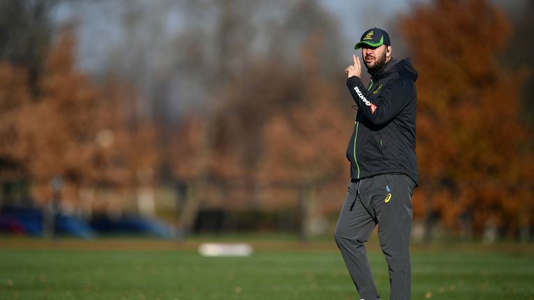 Michael Cheika, Head Coach of Australia looks on during an Australia training session at Harrow School on December 1, 2016 