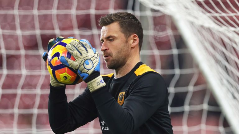 MIDDLESBROUGH, ENGLAND - DECEMBER 05:  Goalkeeper David Marshall of Hull City warms up prior to the Premier League match between Middlesbrough and Hull Cit