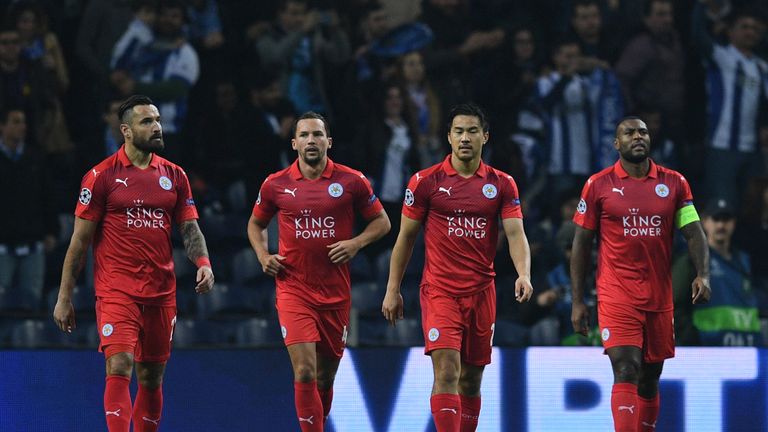 The Leicester City players are dejected after their side concede a goal during the UEFA Champions League Group G match at Porto