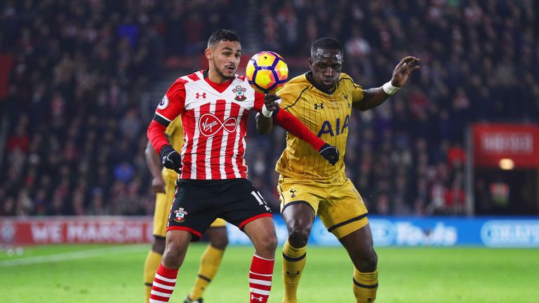 Moussa Sissoko of Tottenham Hotspur and Sofiane Boufal of Southampton battle for the ball during the Premier League match