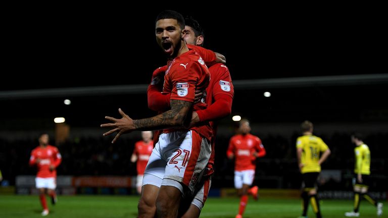 BURTON-UPON-TRENT, ENGLAND - DECEMBER 13:  Nahki Wells of Huddersfield celebrates scoring the opening goal during the Sky Bet Championship match between Bu