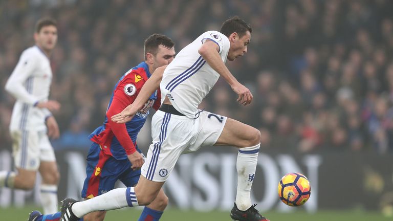 Nemanja Matic of Chelsea (right) controls the ball during the Premier League match at Crystal Palace