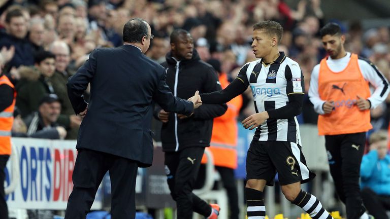 Rafael Benitez congratulates hat-trick hero Dwight Gayle