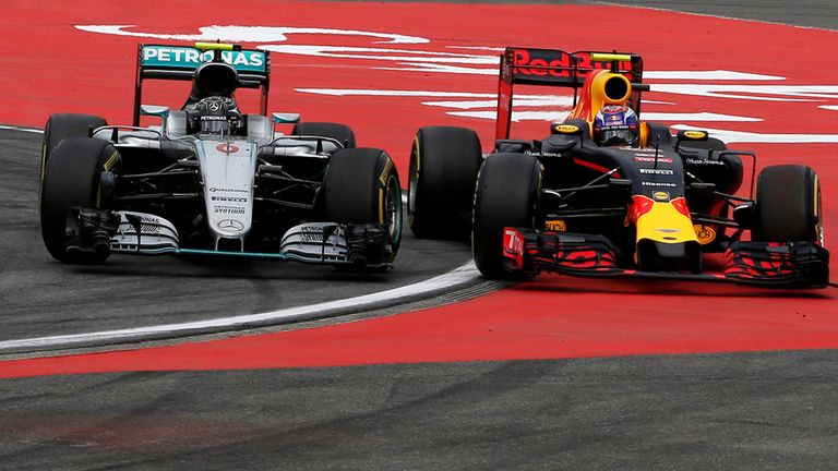 Nico Rosberg drives Max Verstappen off the road during the German GP - Picture from Sutton Images  