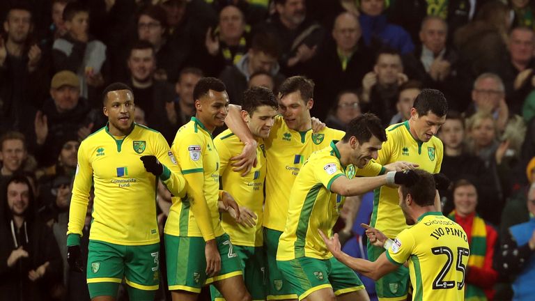 Norwich City's Nelson Oliveira celebrates his goal during the Sky Bet Championship match at Carrow Road, Norwich.