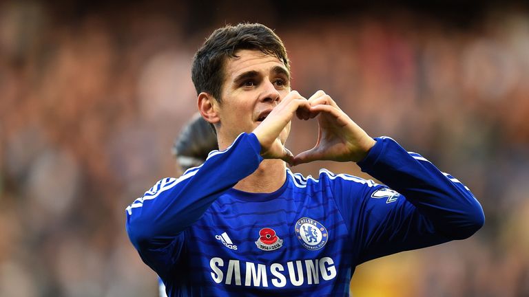 LONDON, ENGLAND - NOVEMBER 1: Oscar of Chelsea celebrates scoring the opening goal during the Barclays Premier League match between Chelsea and Queens Park