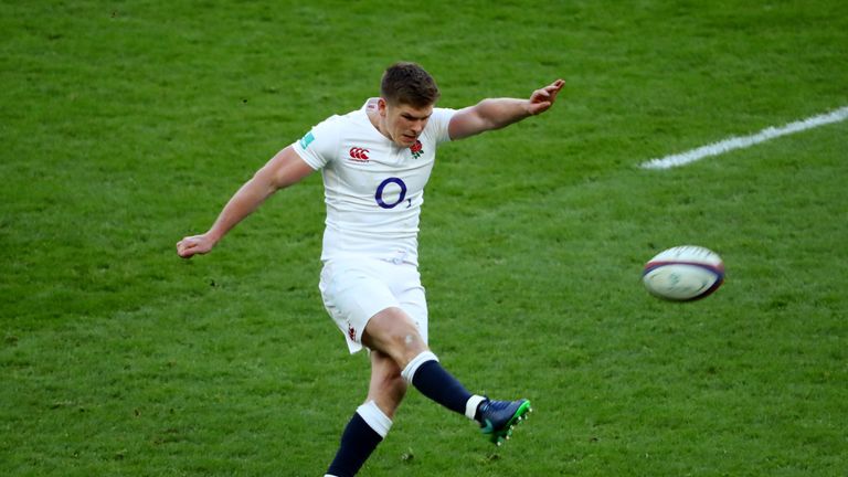 Owen Farrell of England kicks at goal during the Old Mutual Wealth Series match between England and Australia at Twickenham