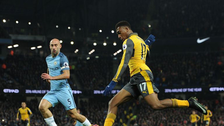 Pablo Zabaleta in action for Manchester City against Arsenal 